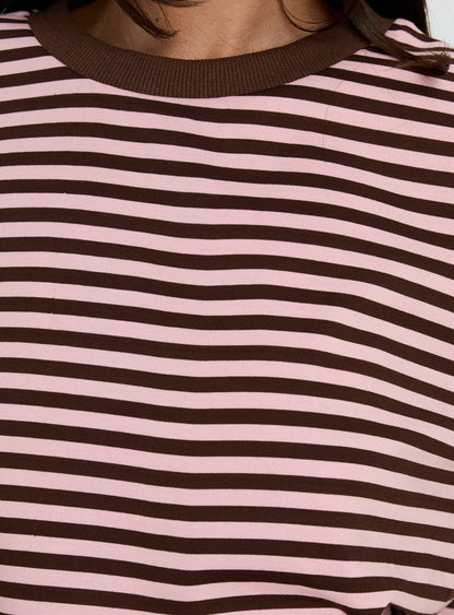 Settle Down Short Sleeve Top Pink / Brown Stripe