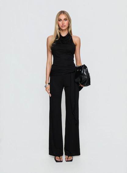Katiana High Neck Cowl Top Black
